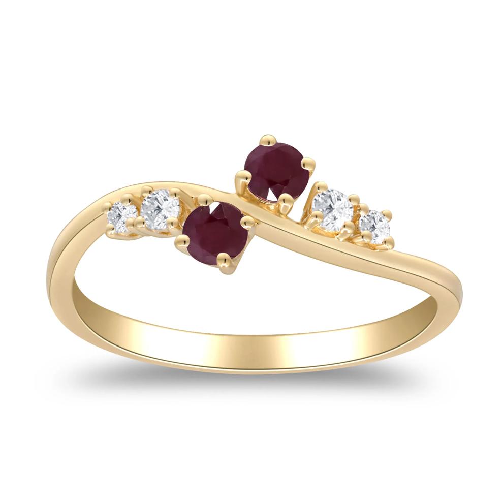 Ruby &amp; Diamond Bypass Ring in 10K Yellow Gold (1/8 ct. tw.) – Image 5 of 5