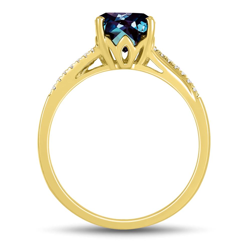 Oval Lab-Created Alexandrite Ring with Diamond Accents in 10K Yellow Gold – Image 2 of 3