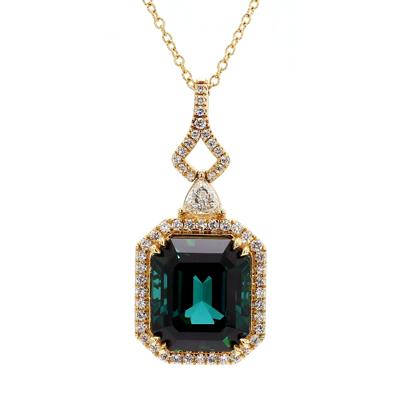 Emerald-Cut Tourmaline and Diamond Necklace in 18K Yellow Gold (1/2 ct. tw.)
