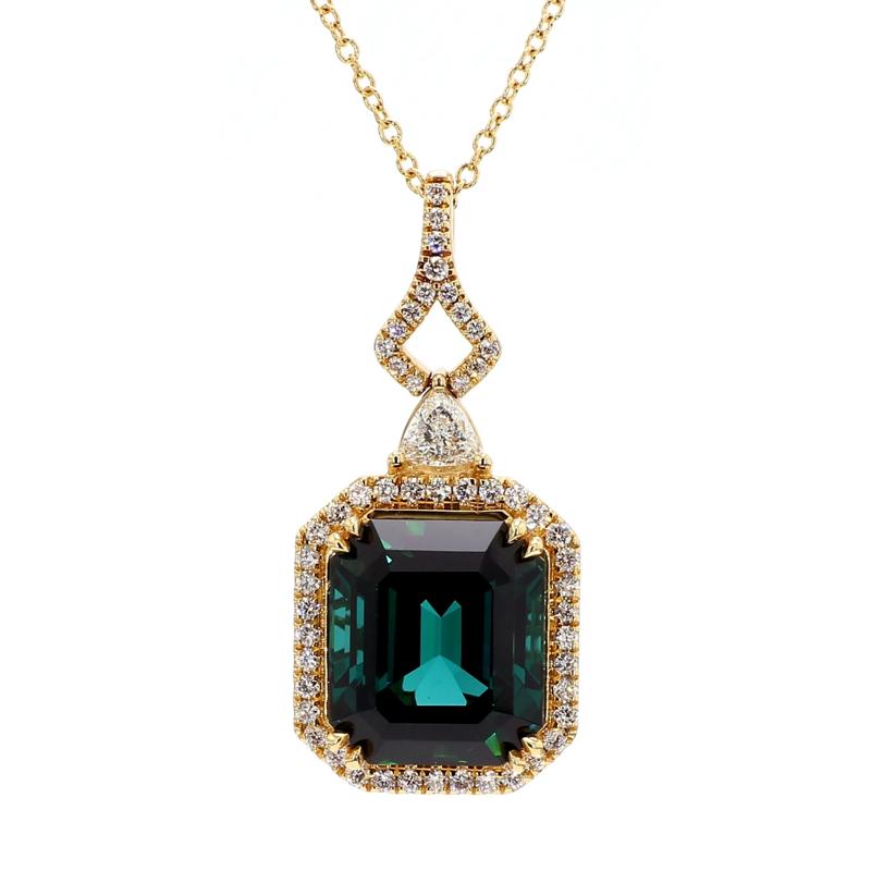 Emerald-Cut Tourmaline and Diamond Necklace in 18K Yellow Gold &#40;1/2 ct. tw.&#41; – Image 1 of 3