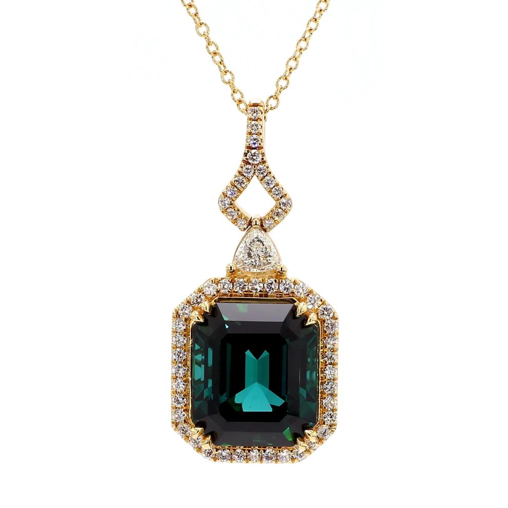 Emerald-Cut Tourmaline and Diamond Necklace in 18K Yellow Gold (1/2 ct. tw.) – Image 1 of 3