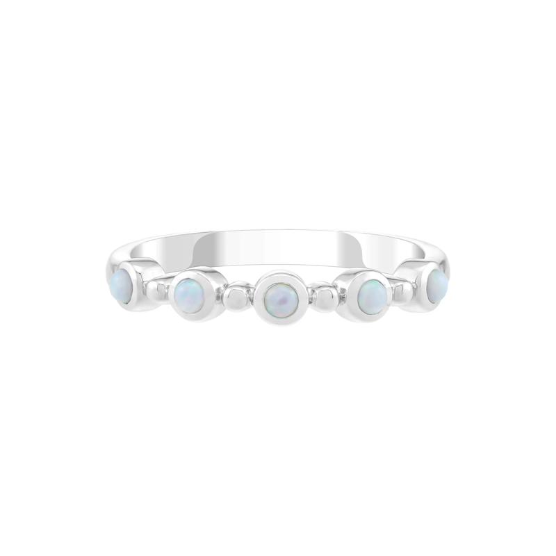 Lab-Created Cabochon Opal Bezel Stack Ring in Sterling Silver – Image 1 of 3