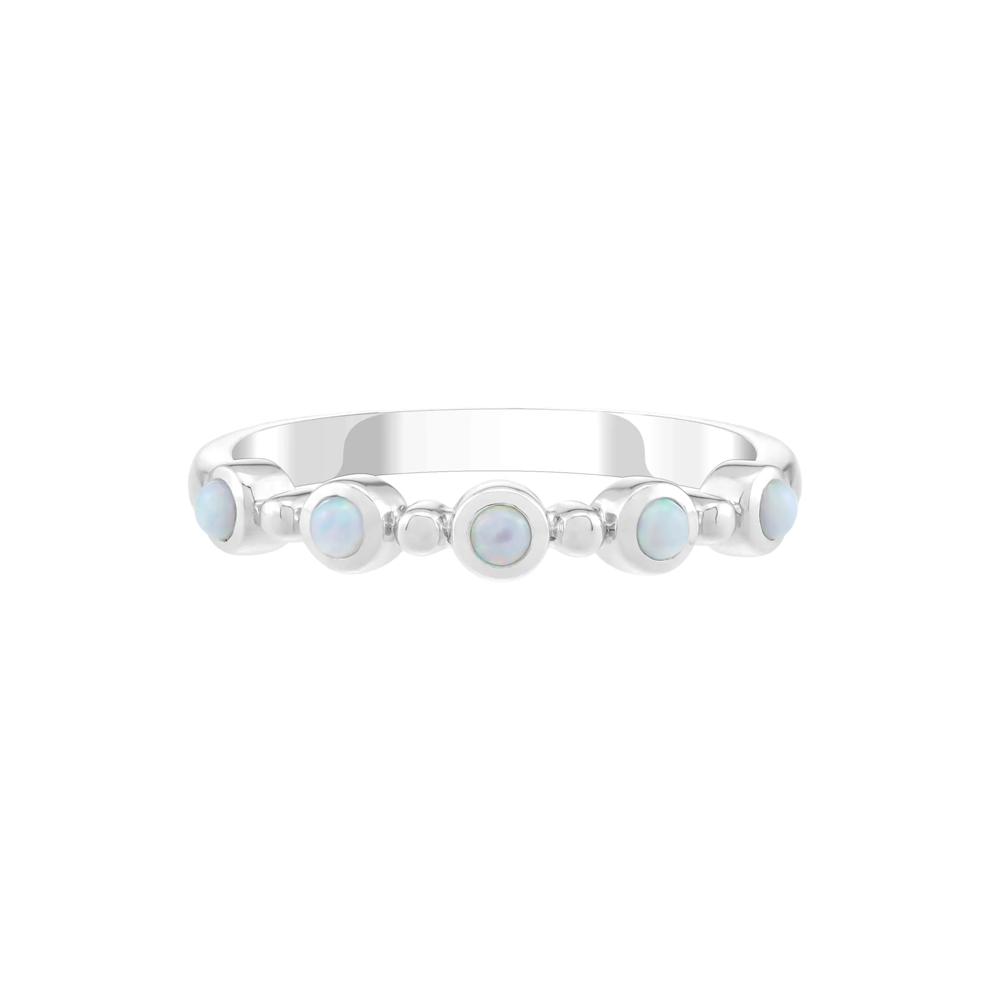 Lab-Created Cabochon Opal Bezel Stack Ring in Sterling Silver – Image 1 of 3