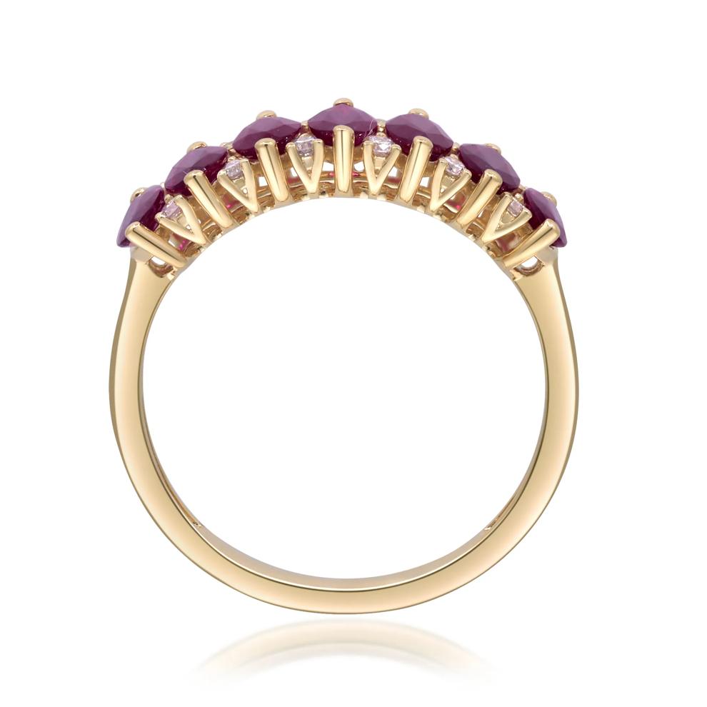 Marquise Ruby &amp; Round Diamond Band Ring in 10K Yellow Gold (1/7 ct. tw.) – Image 2 of 4