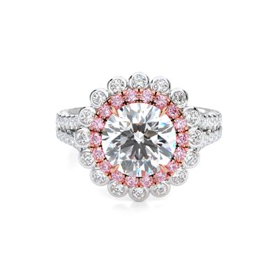 Lab Grown Diamond Bezel Halo Pink & White Engagement Ring in Platinum & 18K Rose Gold (2 1/2 ct. tw.)