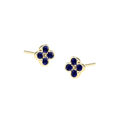 Blue Sapphire Clover Stud Earrings in 14K Yellow Gold
