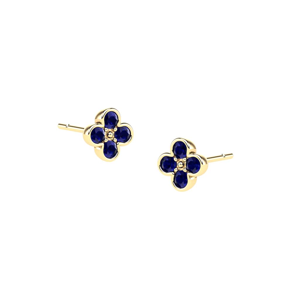 Blue Sapphire Clover Stud Earrings in 14K Yellow Gold – Image 1 of 2
