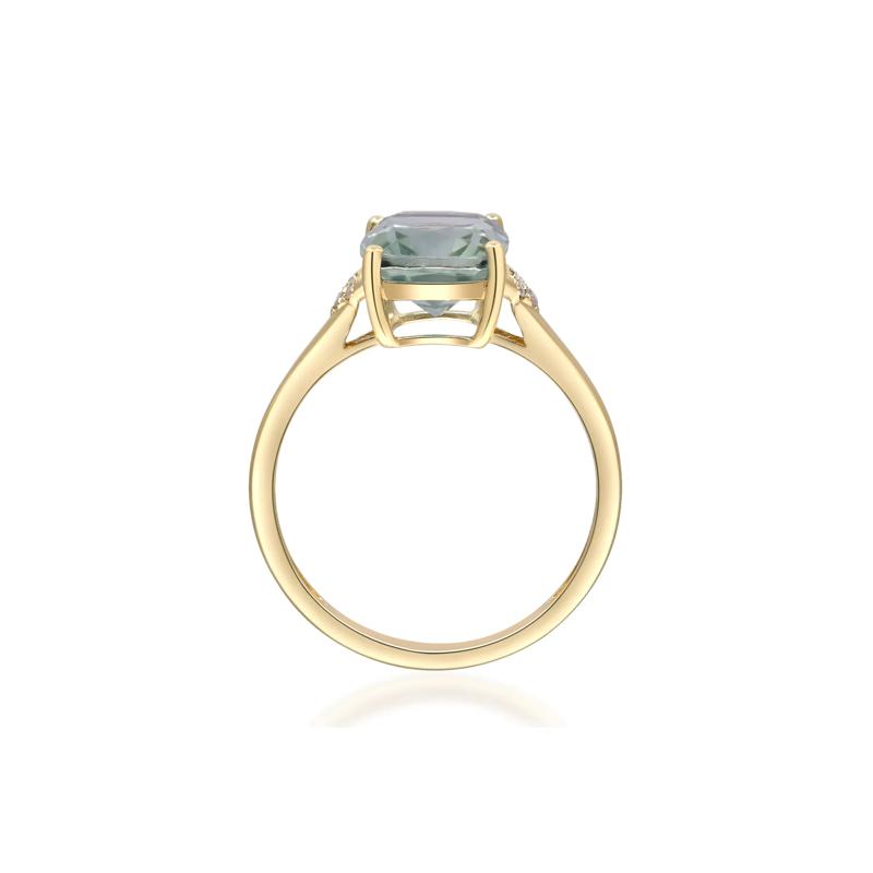 Green Amethyst and Diamond Accent Ring in 14K Yellow Gold – Image 3 of 5