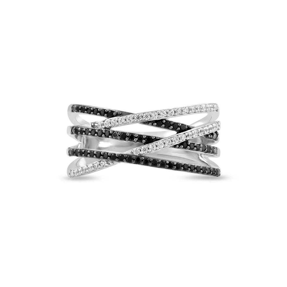 Black and White Crossover Band in Sterling Silver (1/3 ct. tw.) – Image 1 of 5