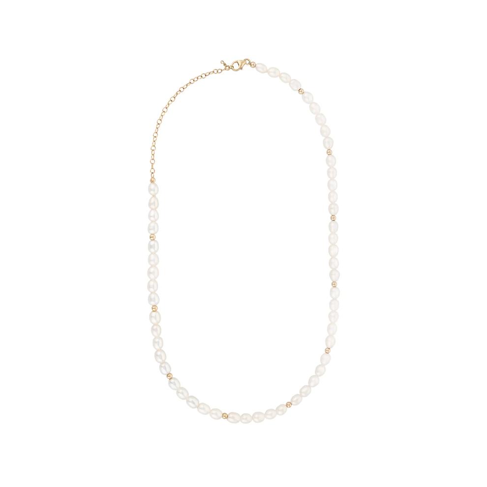 Freshwater Cultured Pearl &amp; Bead Necklace in 10K Yellow Gold, 18" – Image 3 of 4