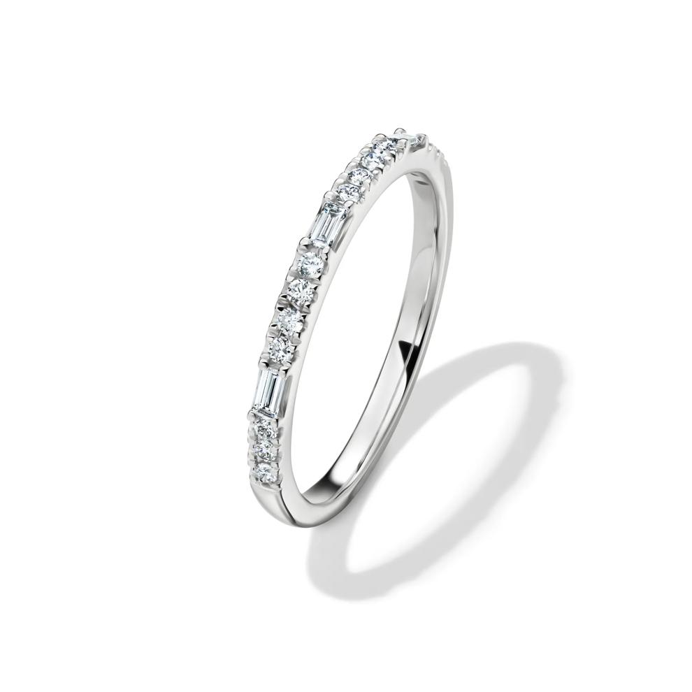 Lab Grown Diamond Round &amp; Baguette Stack Band in 10K White Gold (1/5 ct. t.w) – Image 4 of 4