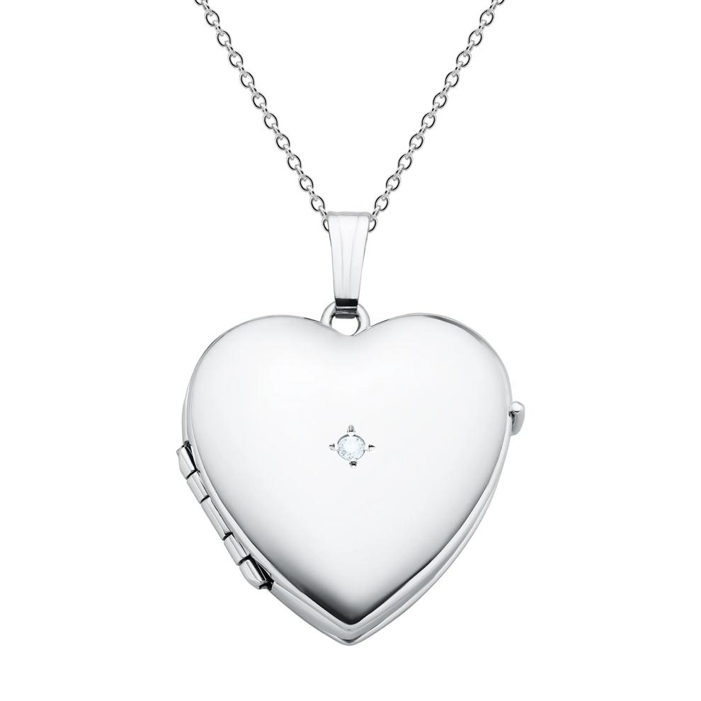 Diamond Accent Heart-Shaped Locket in Sterling Silver – Image 1 of 4