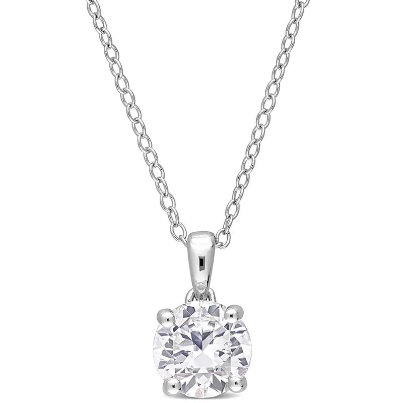Lab Created White Sapphire Solitaire Pendant in Sterling Silver – Image 1 of 3