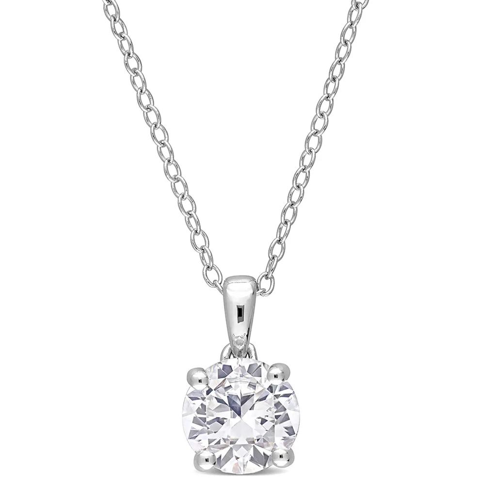 Lab Created White Sapphire Solitaire Pendant in Sterling Silver – Image 1 of 3