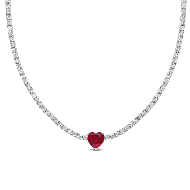 Lab Created White Sapphire and Lab Created Ruby Heart Necklace in Sterling Silver – Image 1 of 5