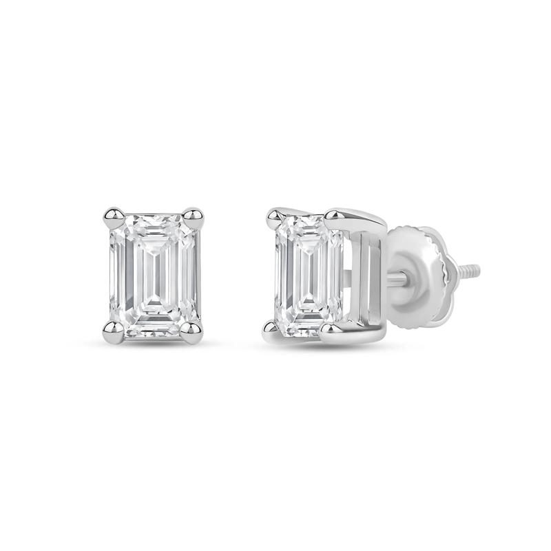 Lab Grown Diamond Emerald-Cut Solitaire Stud Earrings in 14K White Gold &#40;2 ct. tw.&#41; – Image 1 of 3