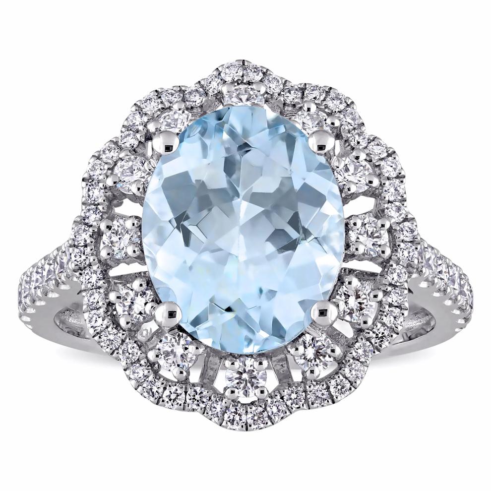 Aquamarine and Diamond Ring in 14K White Gold (3/4 ct. tw.) – Image 1 of 7