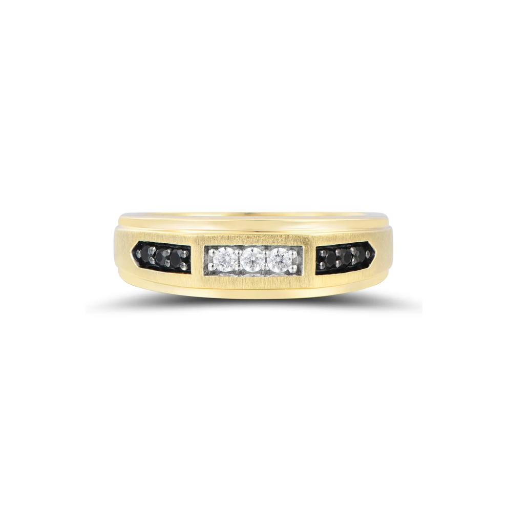 Men&rsquo;s Black and White Diamond Ring in 10K Yellow Gold (1/4 ct. tw.) – Image 1 of 3