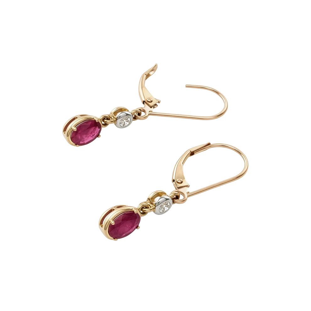 Ruby &amp; Diamond Bezel Drop Earrings in 10K Yellow Gold (1/10 ct. tw.) – Image 2 of 2