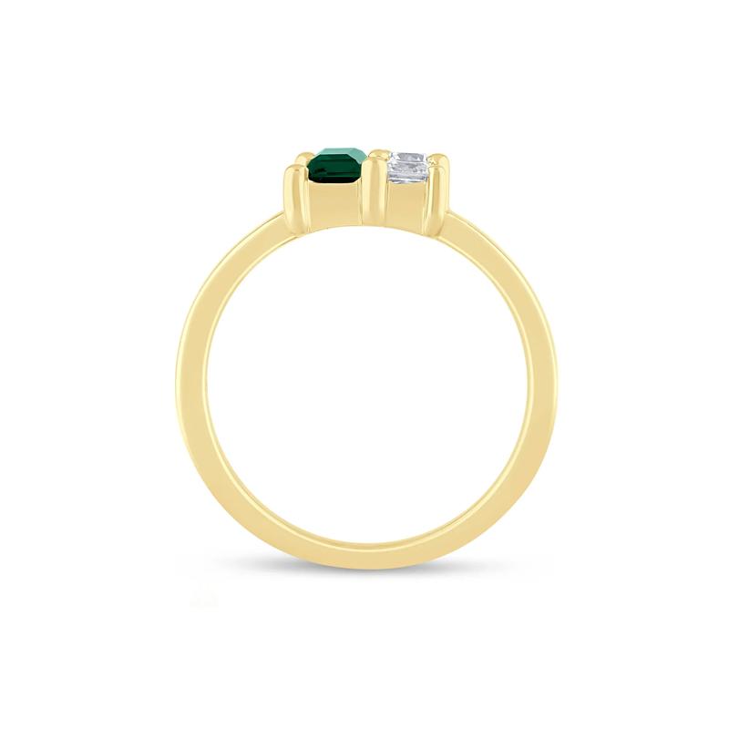 Lab-Created Emerald and Lab Grown Diamond Ring in 10K Yellow Gold &#40;1/3 ct. tw.&#41; – Image 2 of 3