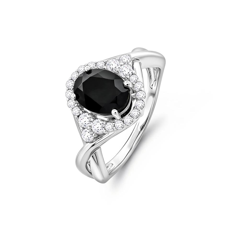 Oval Onyx &amp; Lab-Created White Sapphire Halo Ring in Sterling Silver – Image 4 of 4