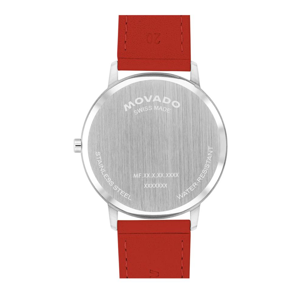 Face Watch With Red Leather Strap in Stainless Steel, 41mm – Image 3 of 3
