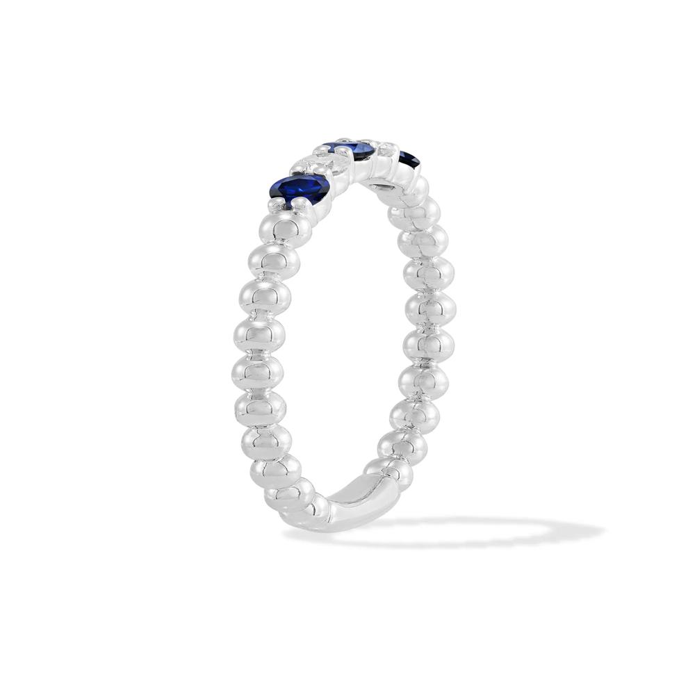 Lab-Created Blue &amp; White Sapphire Five-Stone Beaded Stack Band Ring in Sterling Silver – Image 3 of 4