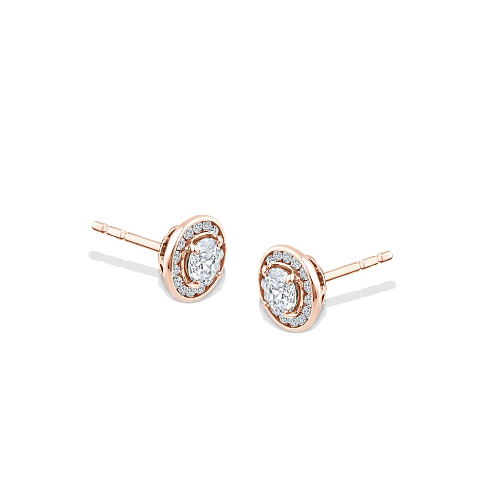 Lab Grown Diamond Round Halo Stud Earrings in 10K Rose Gold (1 ct. tw.) – Image 1 of 2