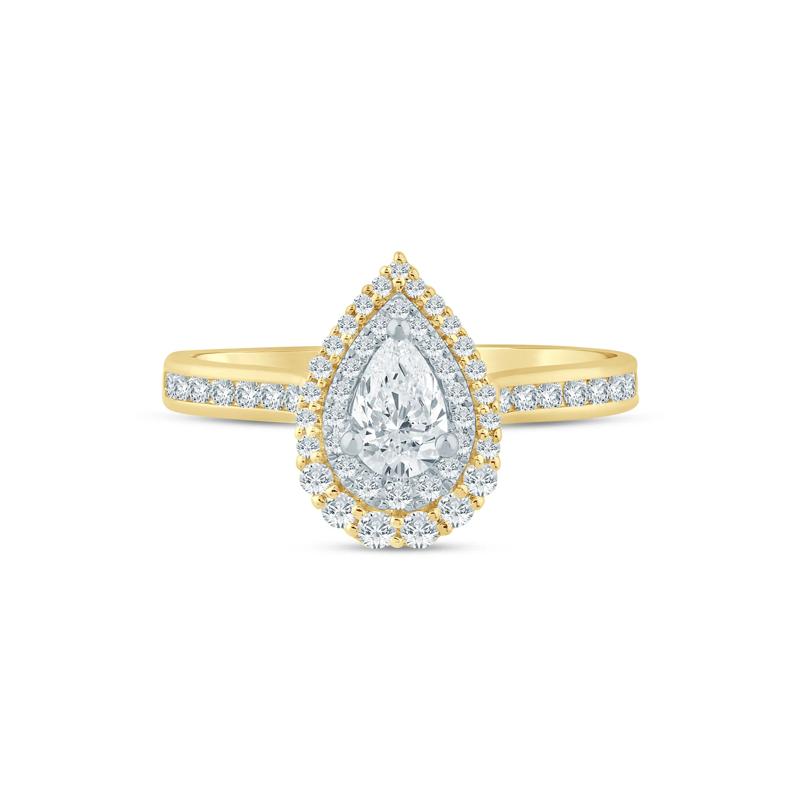 Pear-Shaped Double Halo Engagement Ring in 14K Yellow Gold &#40;3/4 ct. tw.&#41; – Image 1 of 3