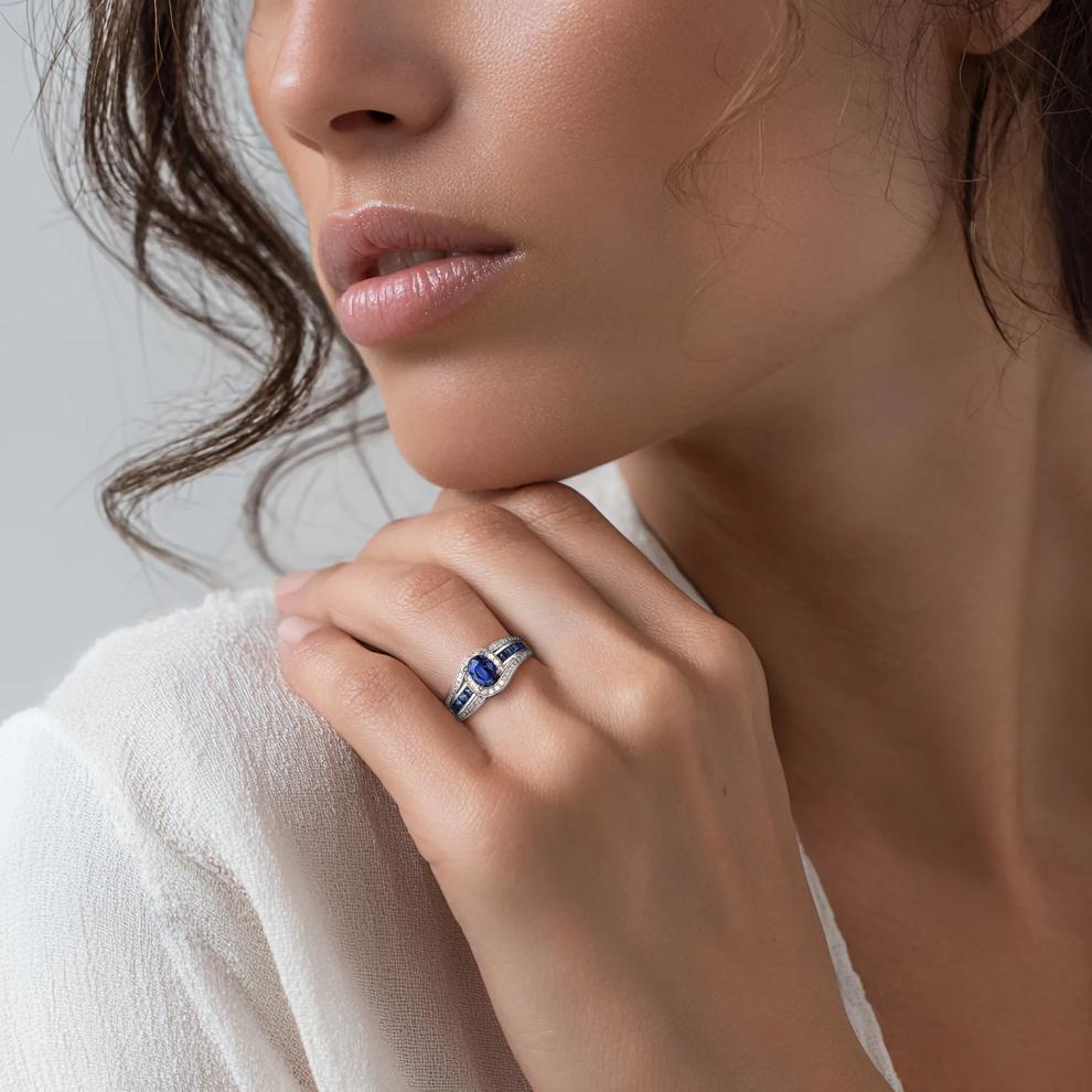 Blue Sapphire and Diamond Band in 10K White Gold (3/8 ct. tw.) – Image 4 of 4