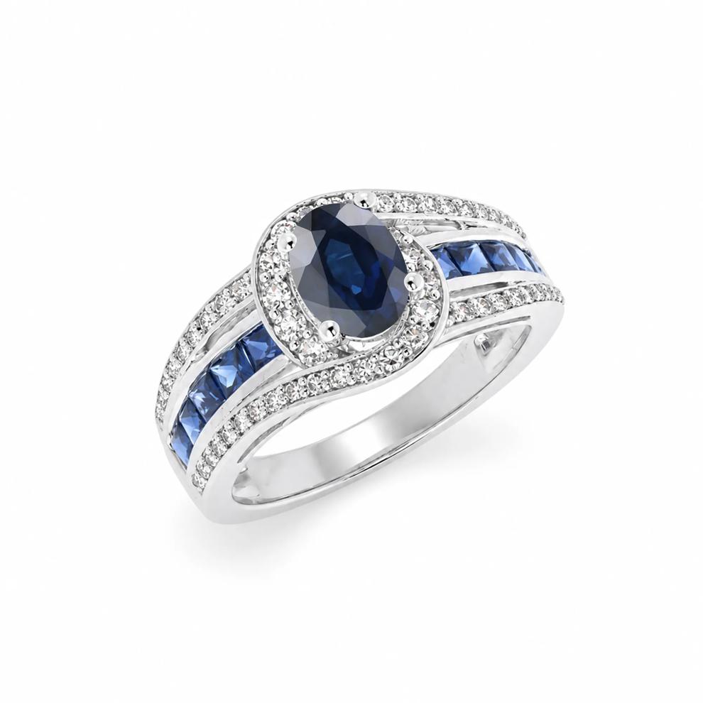 Blue Sapphire and Diamond Band in 10K White Gold (3/8 ct. tw.) – Image 4 of 4