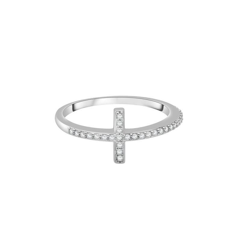 Diamond Cross Ring in Sterling Silver &#40;1/8 ct. tw.&#41; – Image 1 of 5