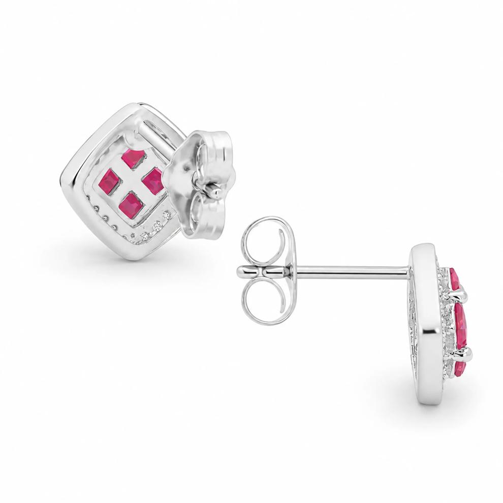 Ruby &amp; Diamond Accent Halo Stud Earrings in Sterling Silver – Image 2 of 2