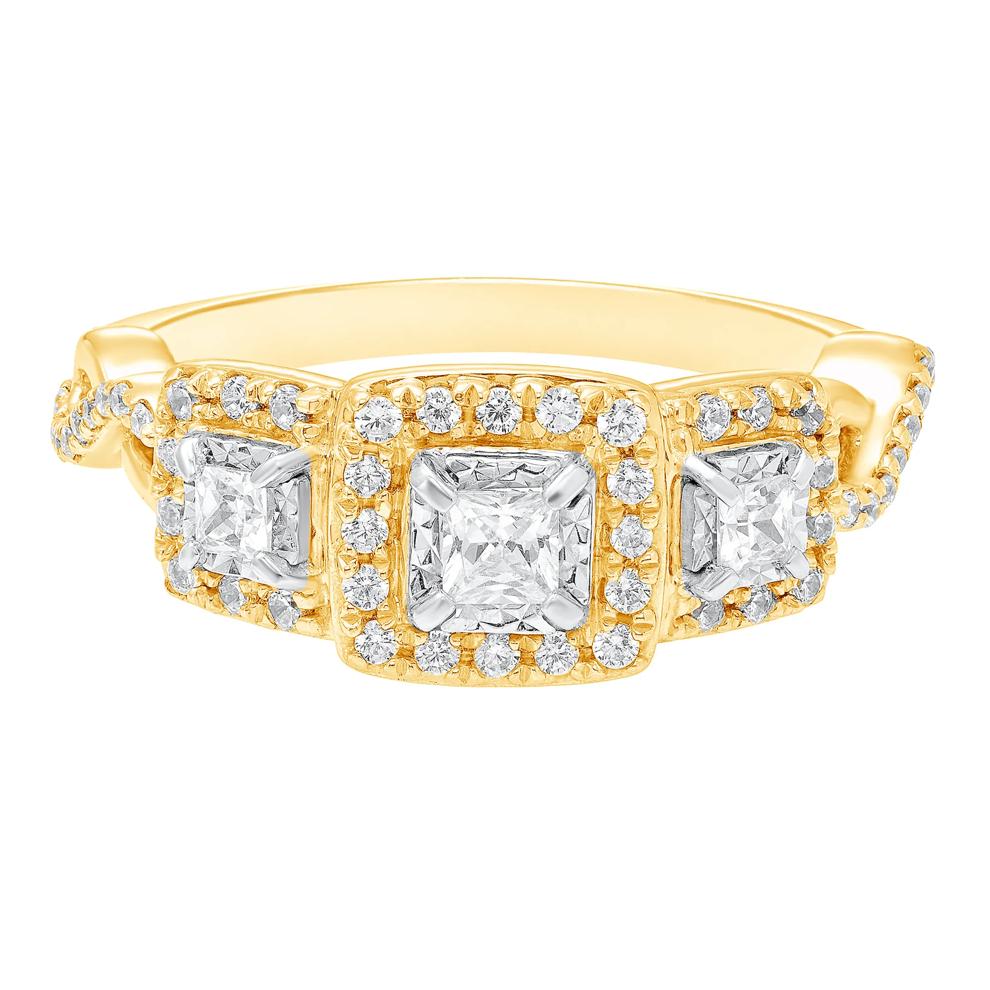 Princess-Cut Diamond Three-Stone Ring in 10K Yellow Gold (1/2 ct. tw.) – Image 1 of 3