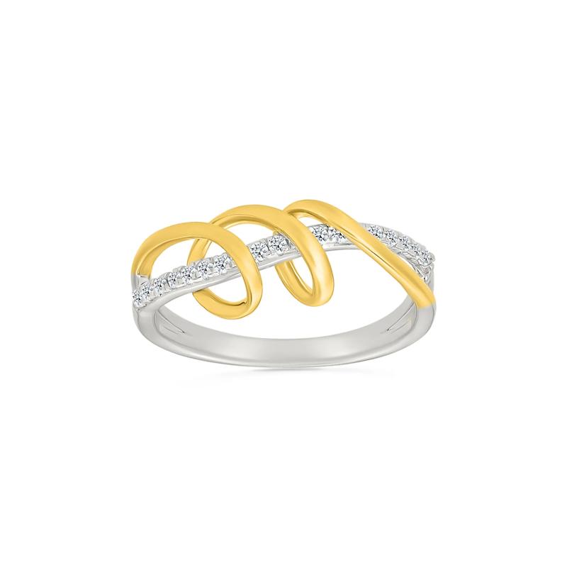 Diamond Twist Ring in Sterling Silver and 10K Yellow Gold (1/8 ct. tw.) – Image 1 of 4