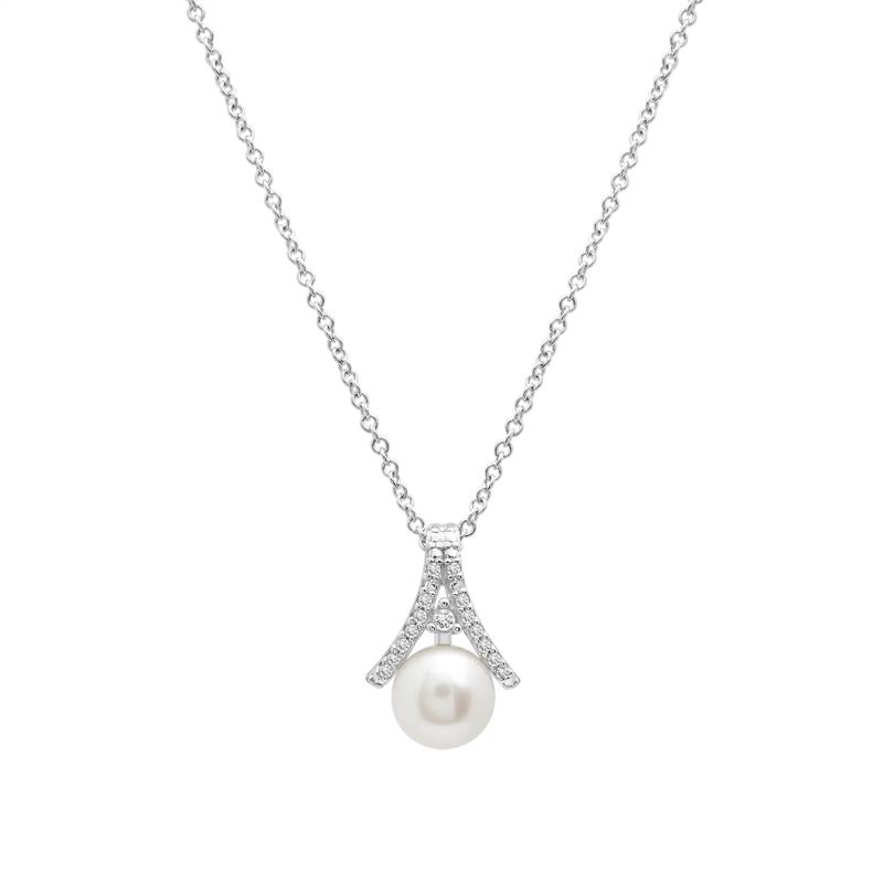 Cultured Freshwater Pearl and Diamond Accent Pendant Necklace in Sterling Silver – Image 1 of 4