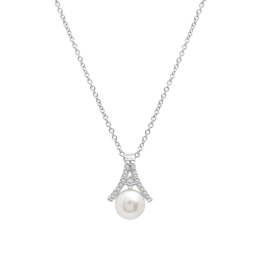 Cultured Freshwater Pearl and Diamond Accent Pendant Necklace in Sterling Silver – Image 1 of 4