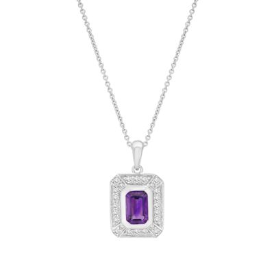Purple Amethyst & Lab-Created White Sapphire Halo Pendant Necklace in Sterling Silver