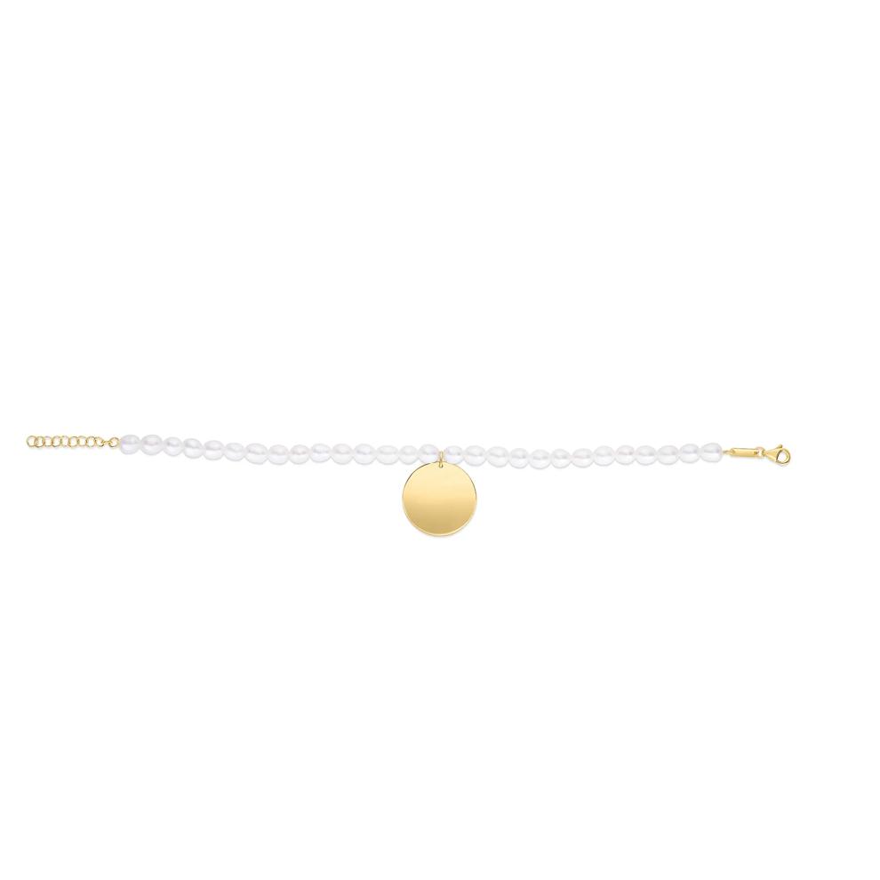 Freshwater Cultured Pearl and Disc Bracelet in 14K Yellow Gold – Image 2 of 2
