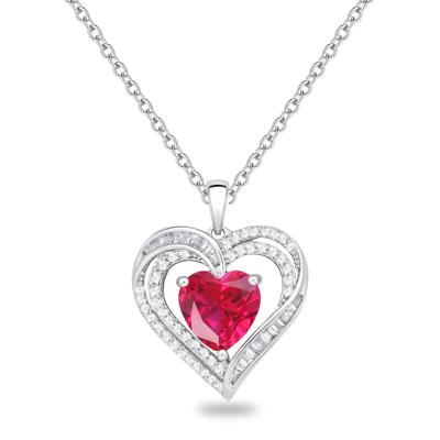 Lab-Created Ruby & Lab-Created White Sapphire Heart Pendant Necklace in Sterling Silver