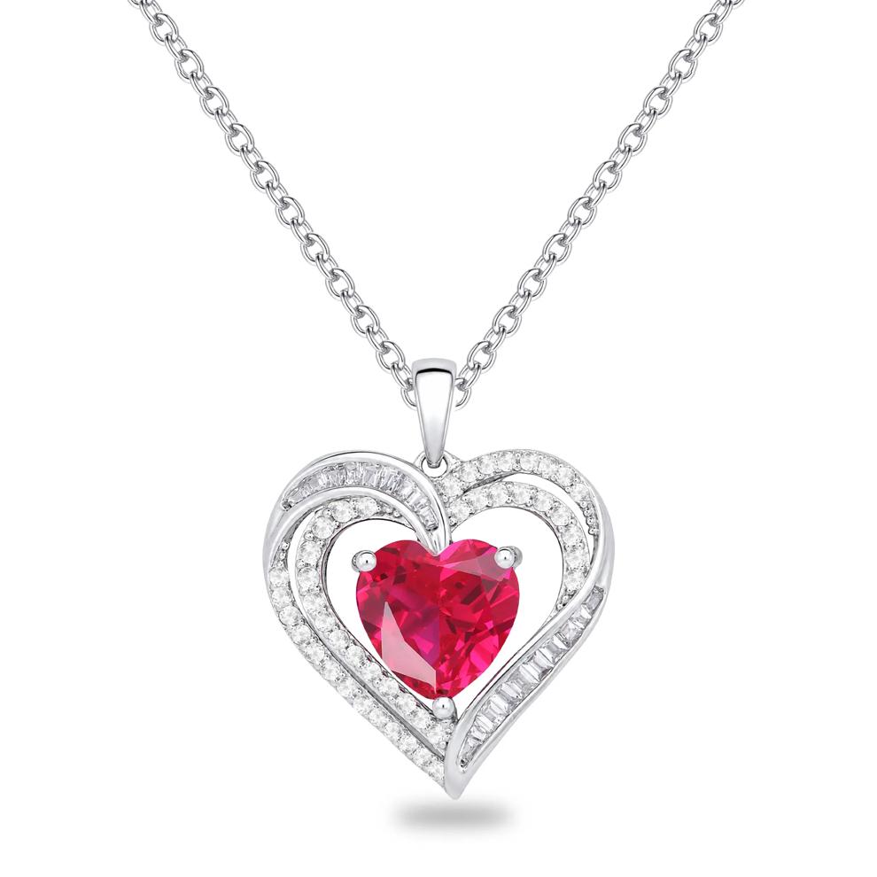 Lab-Created Ruby &amp; Lab-Created White Sapphire Heart Pendant Necklace in Sterling Silver – Image 1 of 4