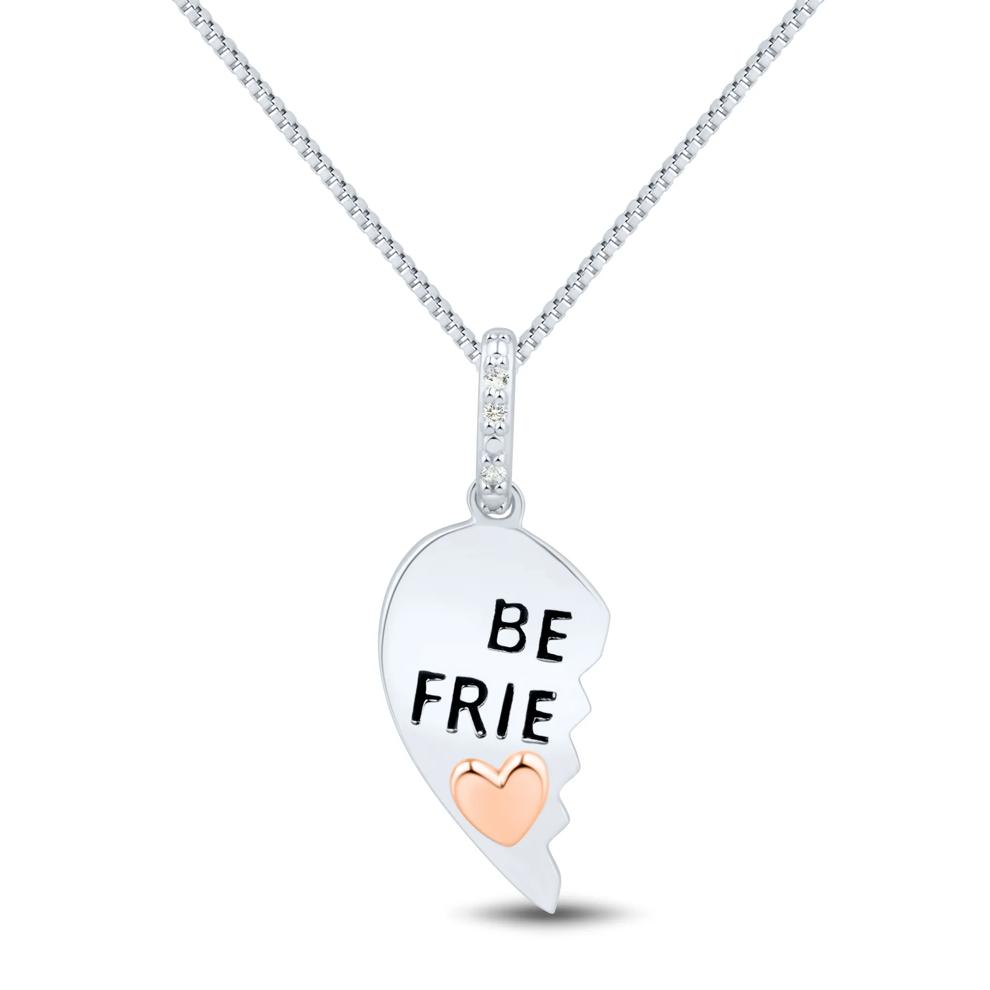 BE FRIE Half Heart Pendant in Sterling Silver and 14K Rose Gold – Image 1 of 3