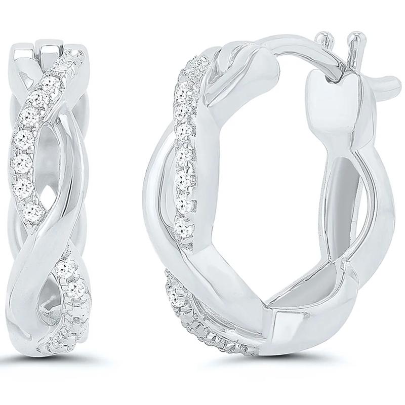 Twisted Hoop Earrings with Diamond Accents in Sterling Silver – Image 1 of 1
