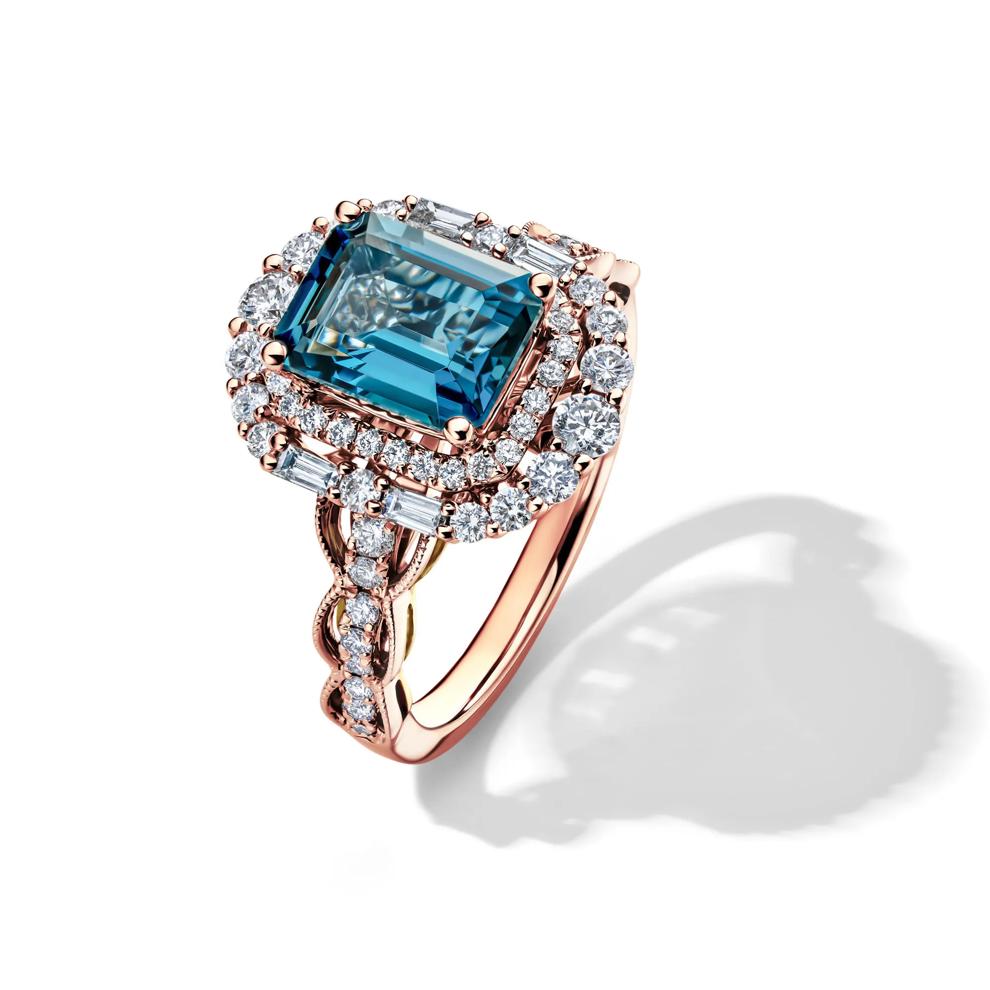 Olivia London Blue Topaz &amp; Diamond Engagement Ring in 14K rose gold (7/8 ct. tw.)  – Image 4 of 4