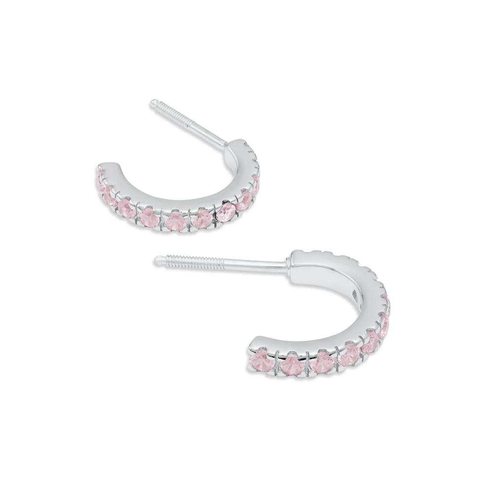 Children's Pink Cubic Zirconia 3/4 Hoop Earrings in Sterling Silver – Image 2 of 2