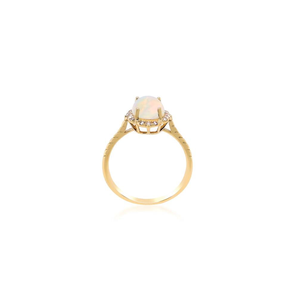 Oval-Shaped Opal and Diamond Ring in 10K Yellow Gold – Image 2 of 4