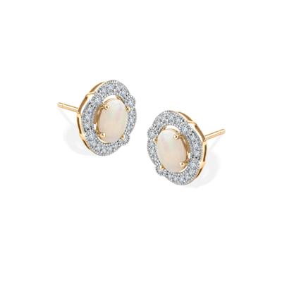 Opal & Diamond Halo Stud Earrings in 10K Yellow Gold (1/5 ct. tw.)