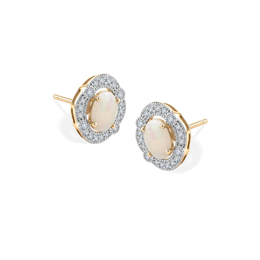 Opal &amp; Diamond Halo Stud Earrings in 10K Yellow Gold (1/5 ct. tw.) – Image 1 of 2
