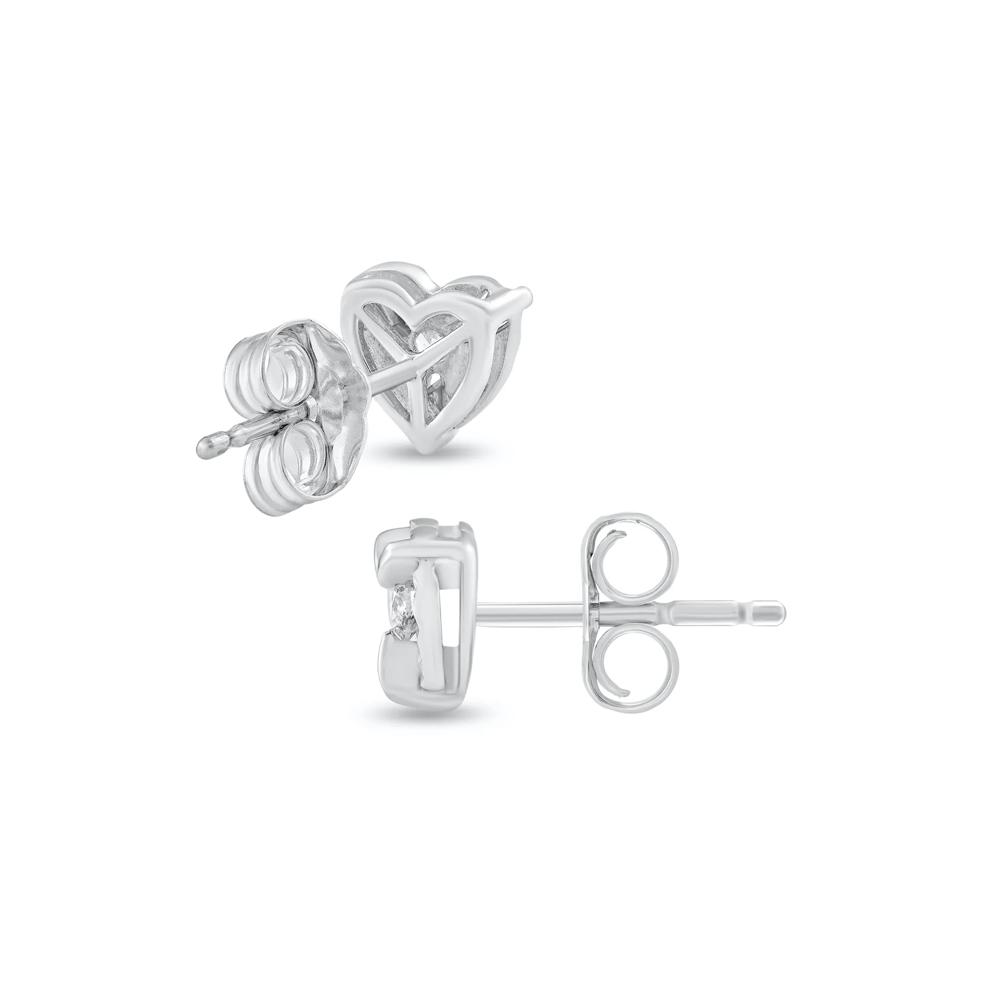 Diamond Heart Illusion Plate Stud Earrings in 10K White Gold (1/8 ct. tw.) – Image 2 of 2