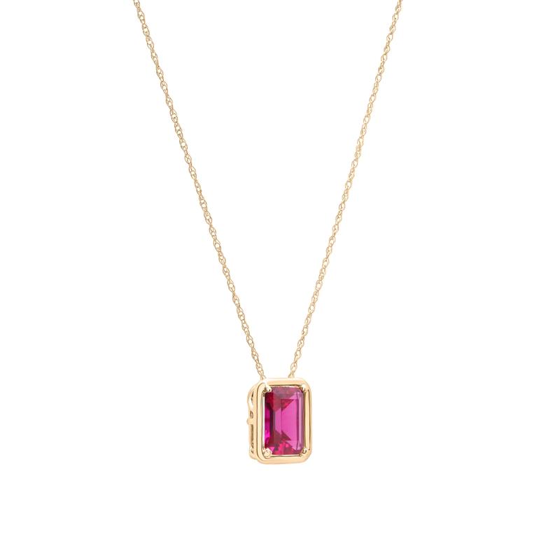 Lab-Created Ruby Octagon Faux-Bezel Pendant in 10K Yellow Gold – Image 2 of 4